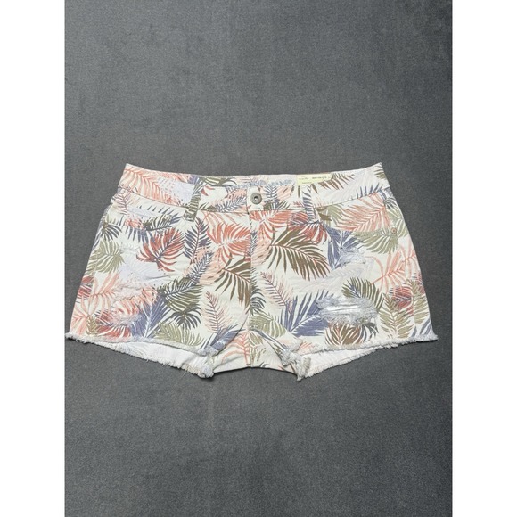 Arizona Jean‎ Women's 9 Shortie Shorts Hawaiian Print Pink Denim Tropical Floral - Picture 1 of 7